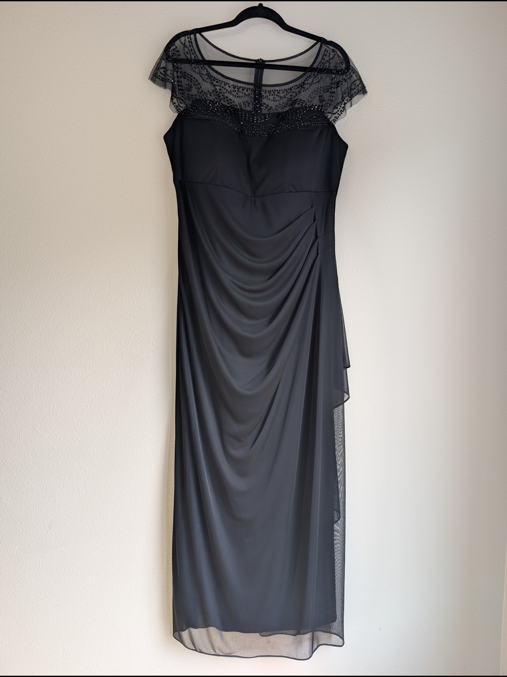 R&M Richards Black Beaded Mesh Dress Size 16W